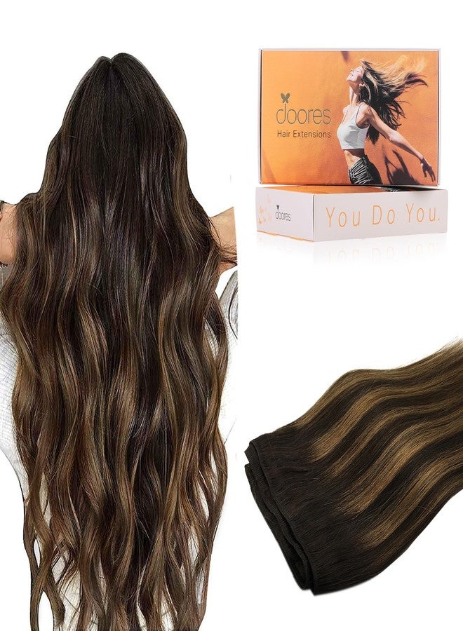 DOORES Weft Hair Extensions Human Hair, 14 Inch 100g Balayage Dark Brown to Chestnut Brown, Soft Invisible Sew in Extensions - Image 1